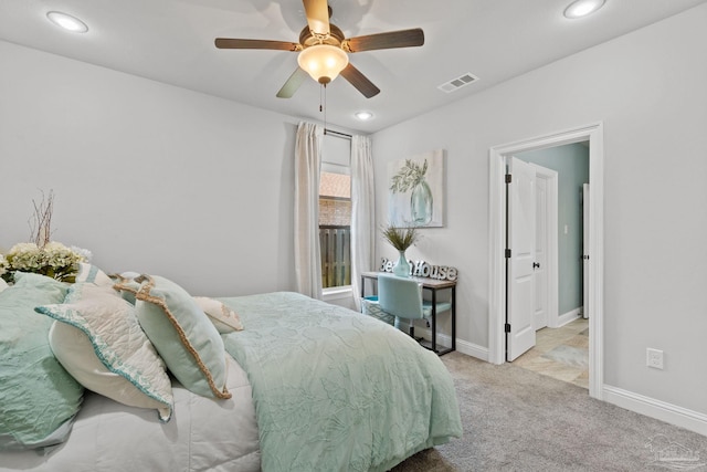 1397 Sabal Palm Dr, Gulf Breeze, FL 32563 - carpeted bedroom featuring baseboards, a ceiling fan, recessed lighting, and visible vents