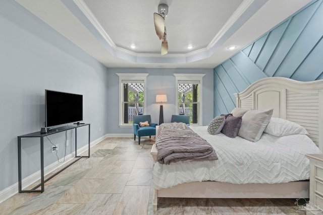 1397 Sabal Palm Dr, Gulf Breeze, FL 32563 - bedroom with crown molding, recessed lighting, a raised ceiling, and baseboards