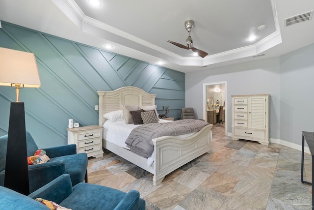 1397 Sabal Palm Dr, Gulf Breeze, FL 32563 - bedroom with crown molding, a raised ceiling, and visible vents