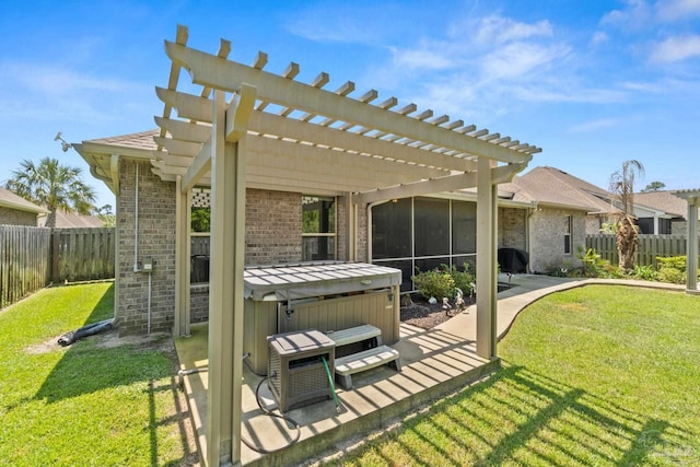 1397 Sabal Palm Dr, Gulf Breeze, FL 32563 - view of patio / terrace featuring a fenced backyard, a pergola, and a hot tub
