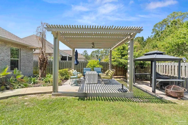 1397 Sabal Palm Dr, Gulf Breeze, FL 32563 - view of yard with a gazebo, an outdoor fire pit, fence, and a patio area