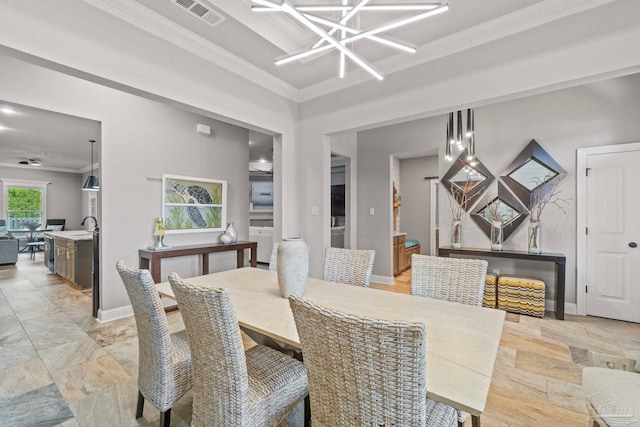 1397 Sabal Palm Dr, Gulf Breeze, FL 32563 - dining space with visible vents, ornamental molding, and baseboards