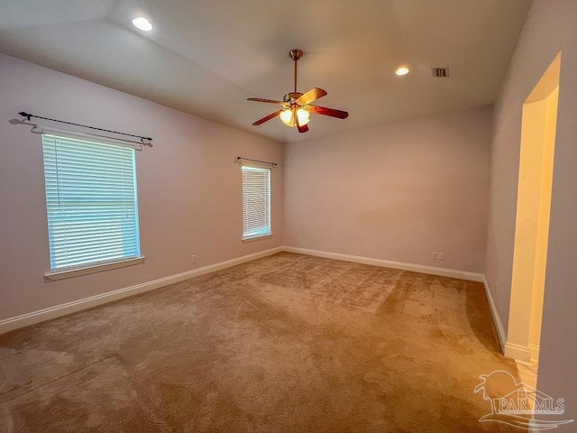 3615 Ward Basin Rd, Milton, FL 32583 - spare room featuring a ceiling fan, light colored carpet, recessed lighting, and baseboards