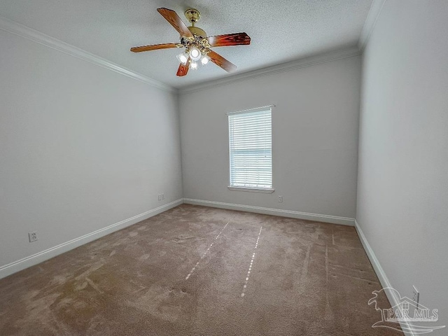 3615 Ward Basin Rd, Milton, FL 32583 - empty room featuring ornamental molding, carpet flooring, baseboards, and a ceiling fan