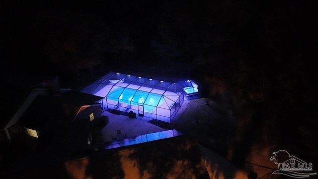 view of aerial view at night