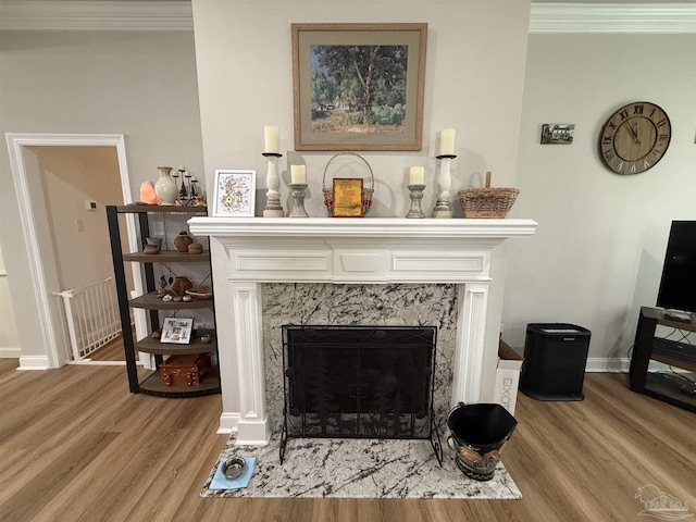 405 Waterbury Ct, Cantonment, FL 32533 - detailed view of wood finished floors, a premium fireplace, baseboards, and ornamental molding