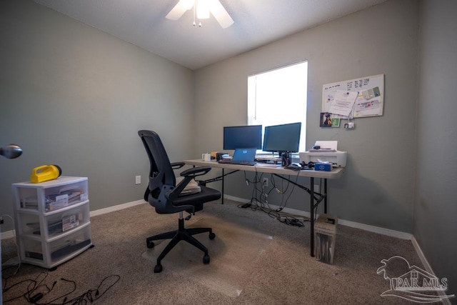 8687 John Hamm Rd, Milton, FL 32583 - carpeted home office with baseboards and ceiling fan