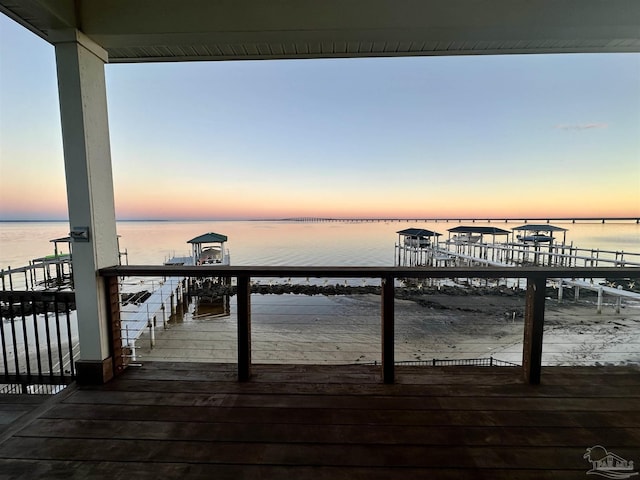 dock area featuring a water view