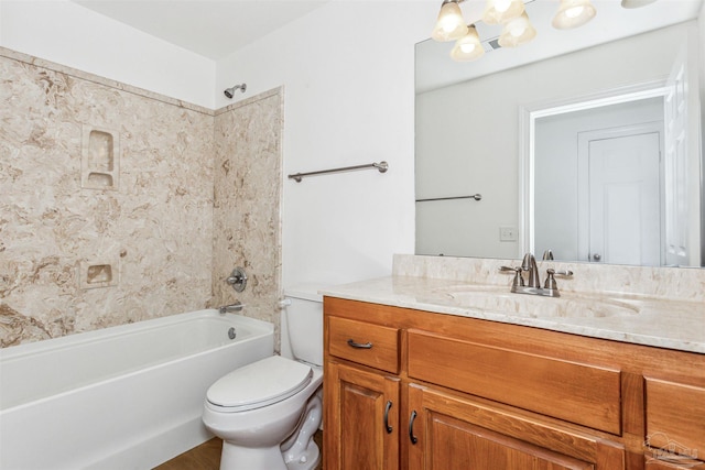 full bathroom featuring shower / tub combination, vanity, and toilet