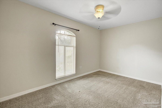 unfurnished room featuring carpet flooring and ceiling fan