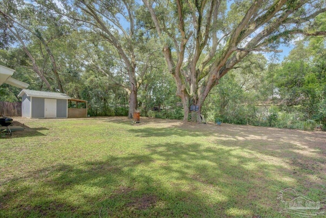 view of yard with a shed