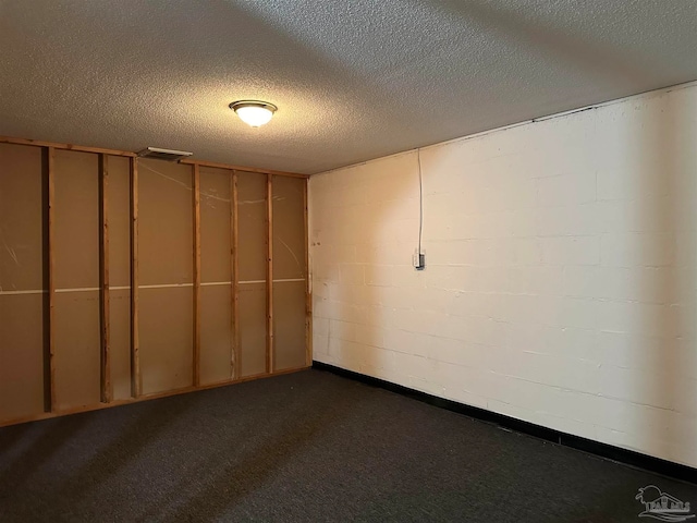 empty room with carpet floors and a textured ceiling