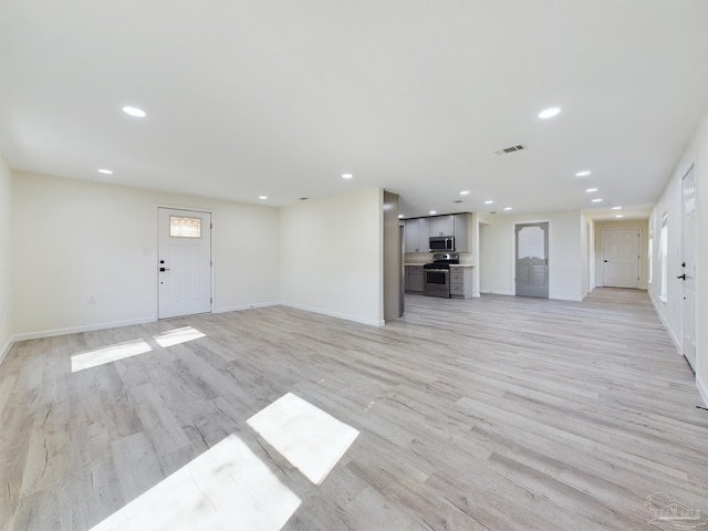 unfurnished living room with light hardwood / wood-style flooring