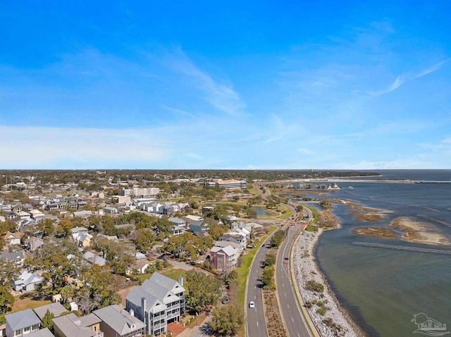 birds eye view of property featuring a water view and a residential view