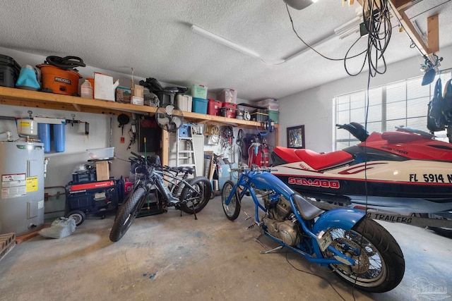 garage featuring water heater