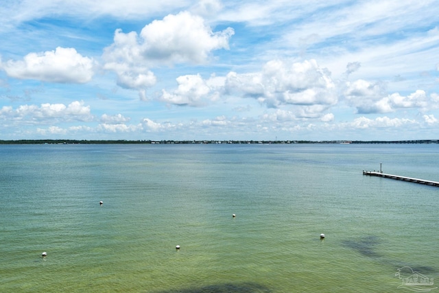 view of water feature with a boat dock