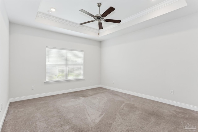 415 Broadleaf Cir, Cantonment, FL 32533 - carpeted spare room featuring ornamental molding, a tray ceiling, a ceiling fan, baseboards, and recessed lighting
