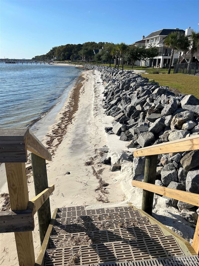 view of water feature featuring a beach view