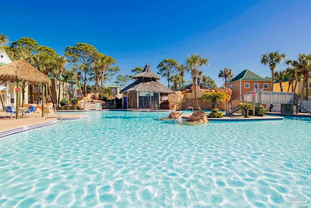 view of swimming pool with a gazebo