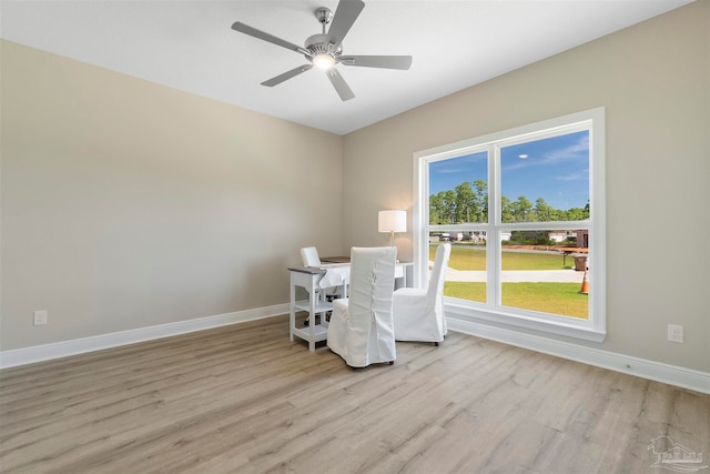 unfurnished room featuring ceiling fan and light hardwood / wood-style flooring