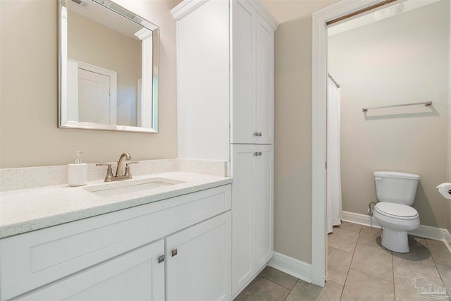 bathroom featuring vanity, toilet, and tile patterned floors