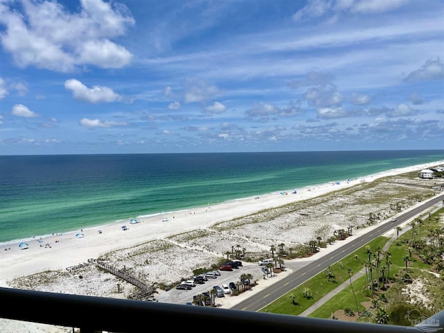 view of water feature with a beach view