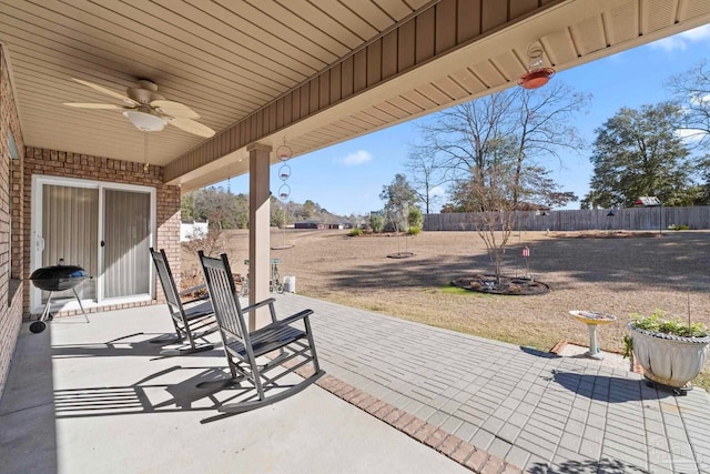 view of patio / terrace with a grill and ceiling fan