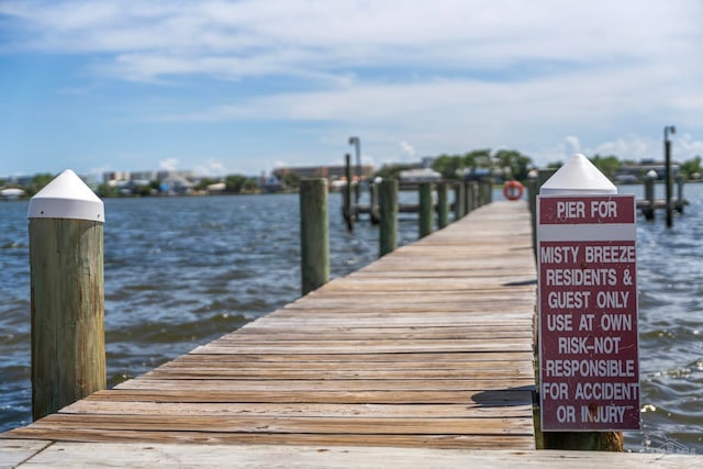 view of dock with a water view