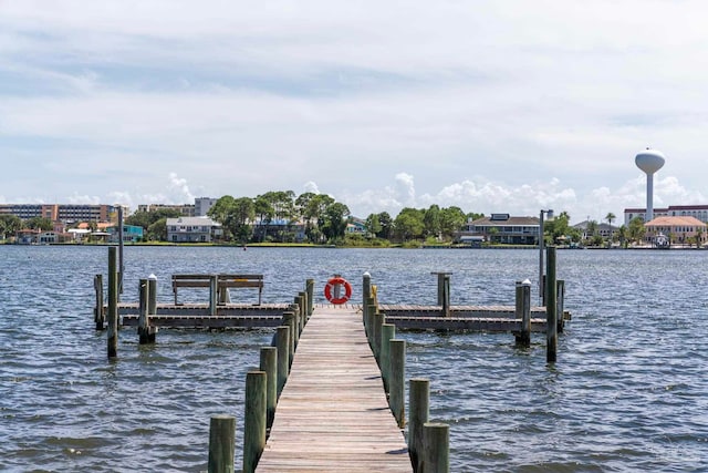 dock area featuring a water view