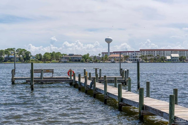 dock area with a water view