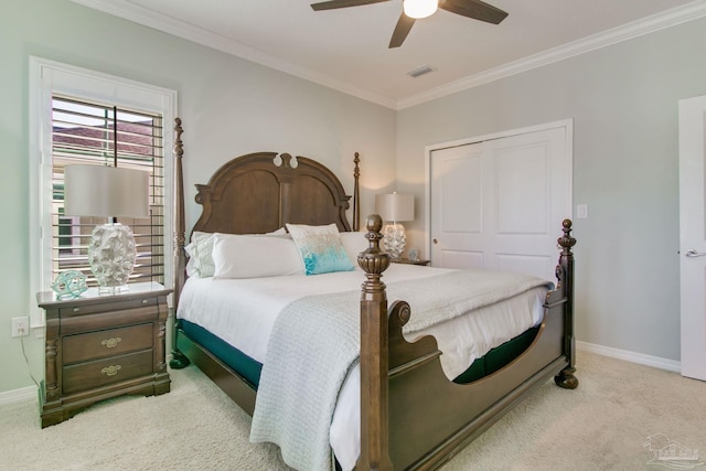 14273 Beach Heather Ct, Pensacola, FL 32507 - bedroom featuring baseboards, carpet, visible vents, and ornamental molding