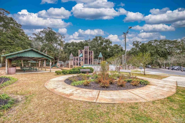 view of home's community with a yard, a gazebo, and a playground