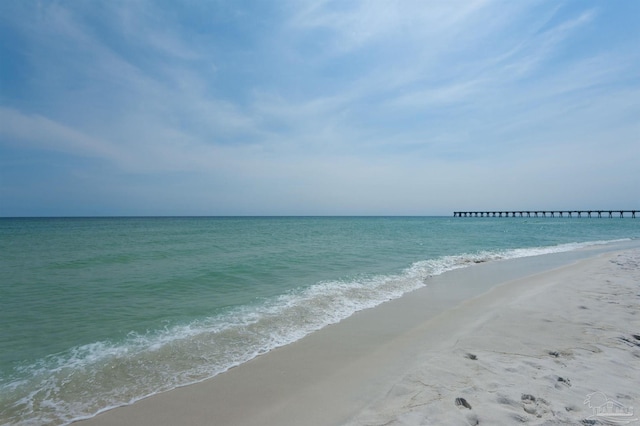 view of water feature featuring a beach view