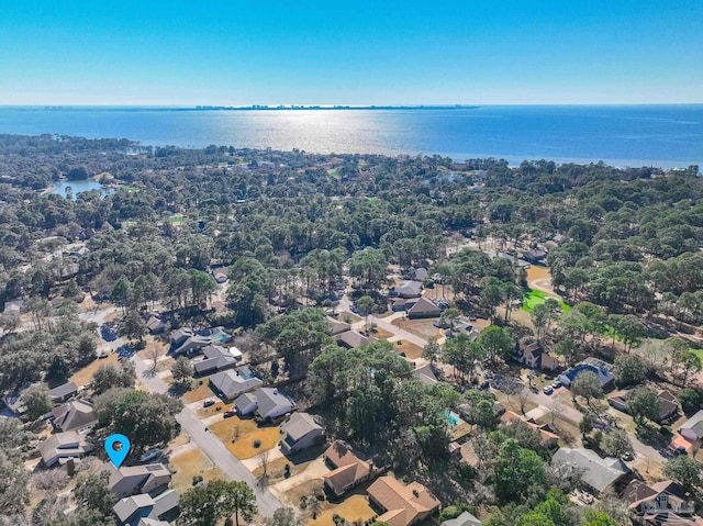 bird's eye view featuring a residential view and a water view