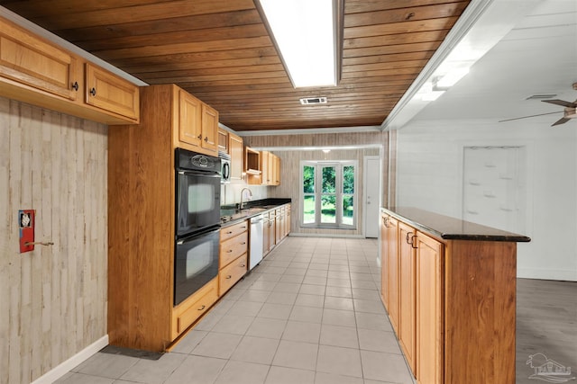 4881 Calvin Dr, Milton, FL 32583 - kitchen featuring wood ceiling, a sink, dishwashing machine, wooden walls, and baseboards