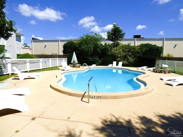 view of swimming pool with a patio