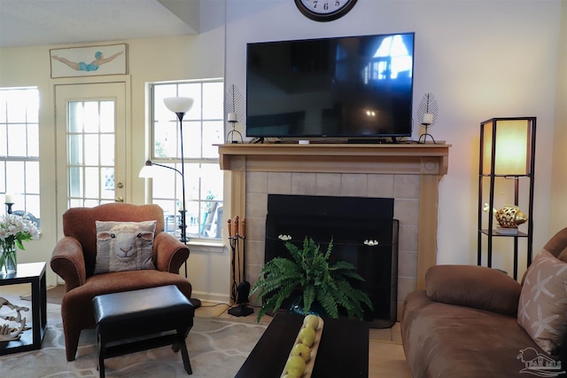 sitting room featuring a fireplace