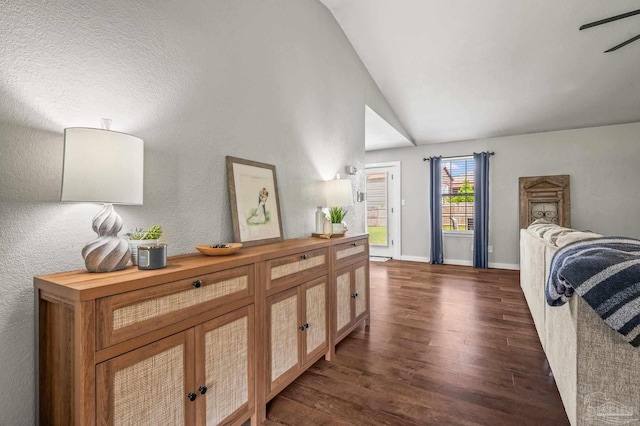 4684 Evelyn St, Pace, FL 32571 - bedroom with dark wood finished floors, baseboards, and high vaulted ceiling