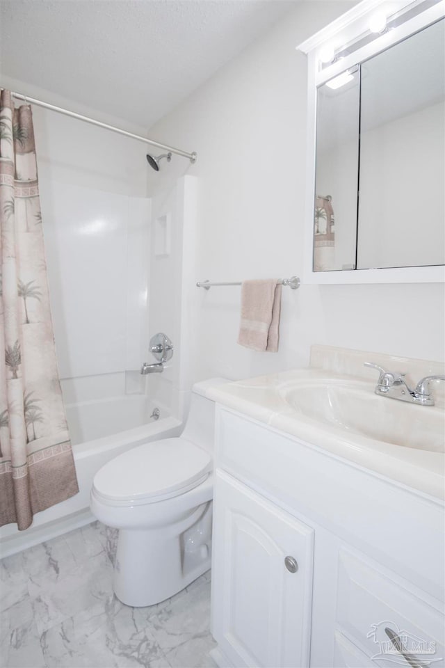 full bathroom with vanity, toilet, and shower / bath combo