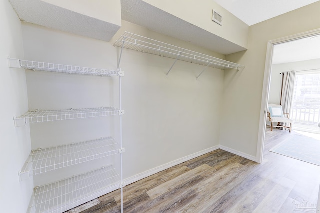 walk in closet featuring visible vents and wood finished floors