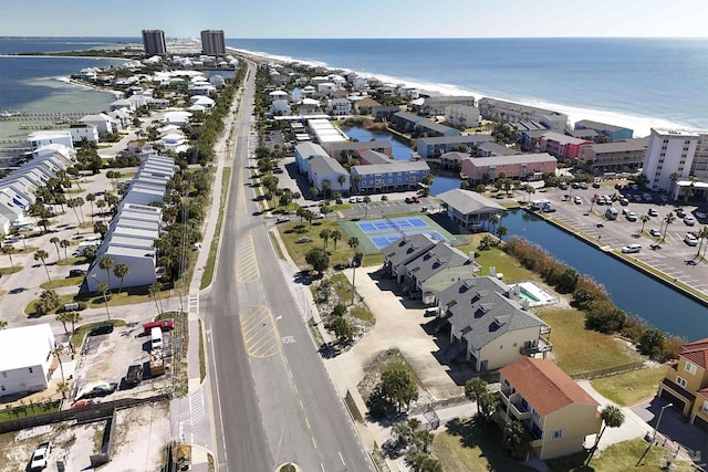 bird's eye view with a residential view and a water view