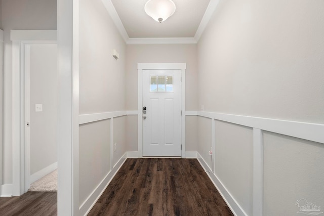 2748 Woodman Loop, Cantonment, FL 32533 - doorway with dark wood-style flooring, crown molding, and baseboards