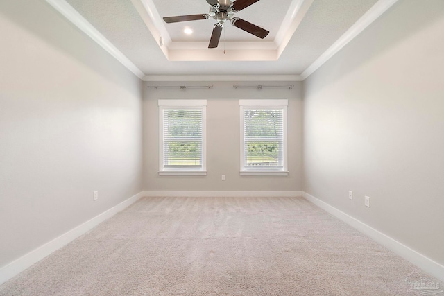 2748 Woodman Loop, Cantonment, FL 32533 - unfurnished room with a raised ceiling, ornamental molding, light colored carpet, ceiling fan, and baseboards