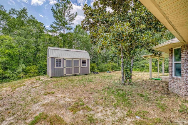 view of yard with a shed