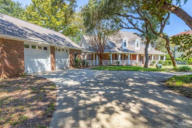 view of front of house featuring a porch and a garage