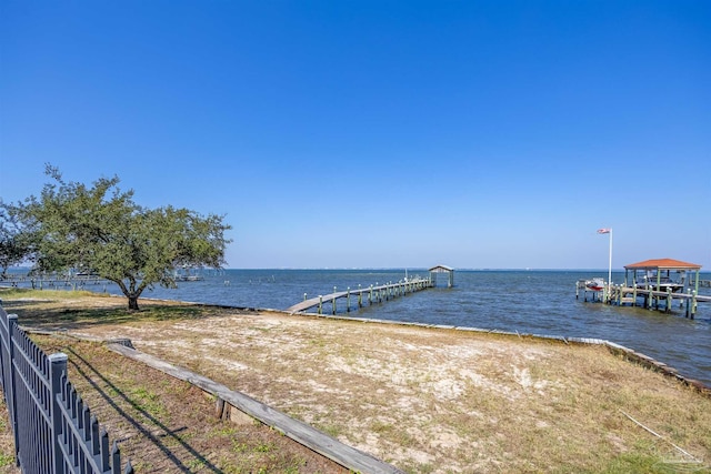 view of dock with a water view