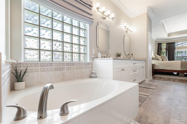 4282 Walden Way, Gulf Breeze, FL 32563 - bathroom featuring crown molding, double vanity, a bath, and ensuite bath