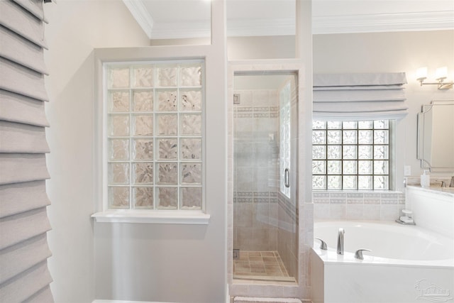 4282 Walden Way, Gulf Breeze, FL 32563 - full bath with crown molding, a bath, and a stall shower