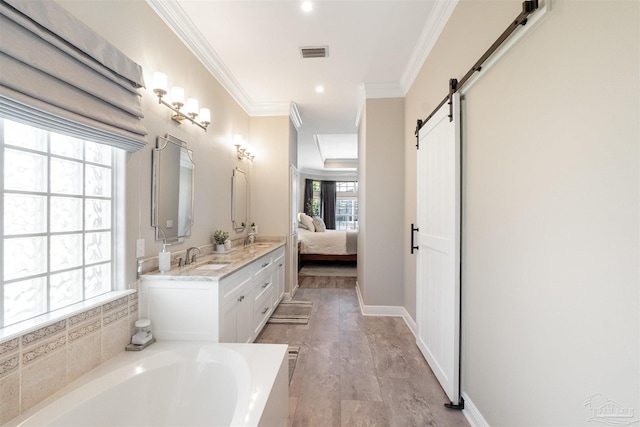 4282 Walden Way, Gulf Breeze, FL 32563 - full bathroom with double vanity, a garden tub, ornamental molding, and ensuite bathroom
