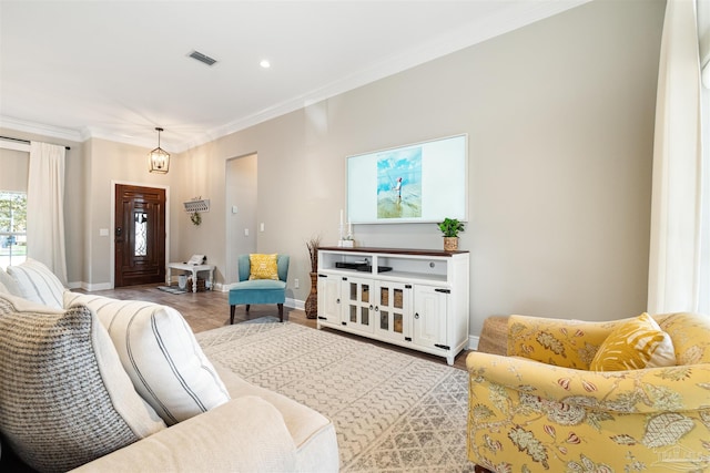 4282 Walden Way, Gulf Breeze, FL 32563 - living area with baseboards, crown molding, wood finished floors, and recessed lighting